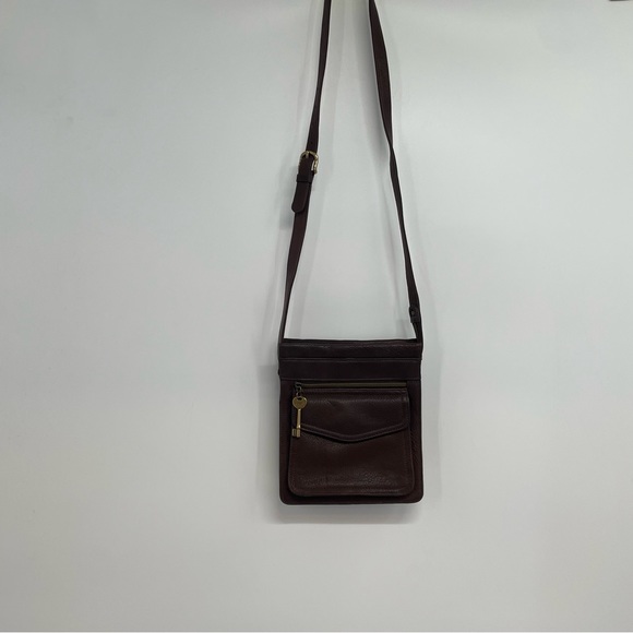 Vintage Fossil Purse 75082 Brown Pebbled Leather Adjustable Crossbody Bag Key - Picture 9 of 16